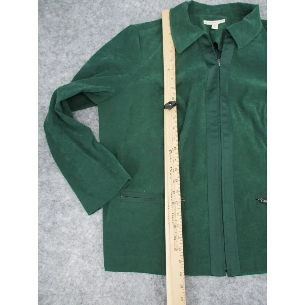 JM Collection Womens Blazer 18W Green Zip Up Long Sleeves Preppy Zip Pockets